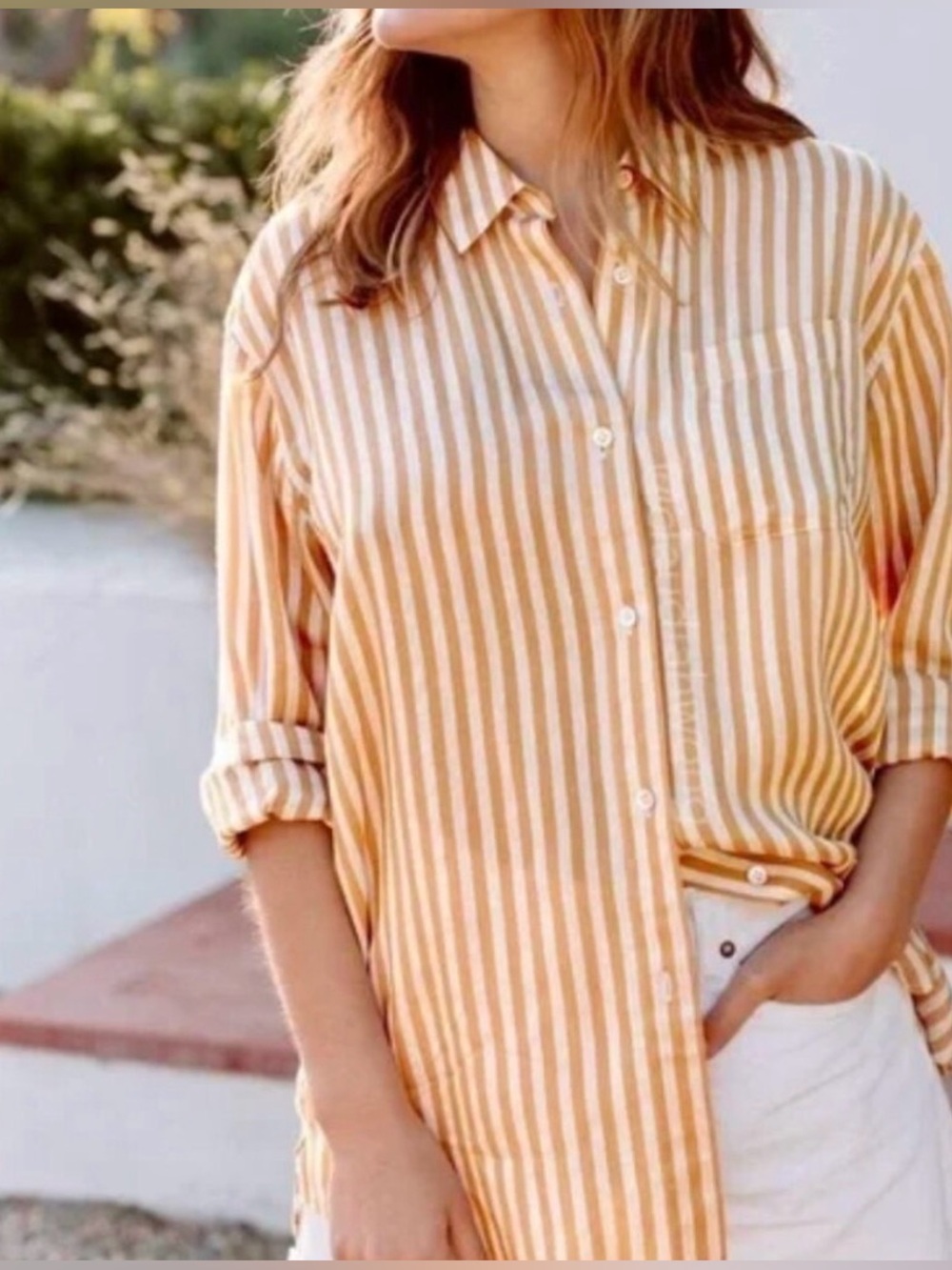 Jenni Kayne Boyfriend Shirt Mustard Stripe S